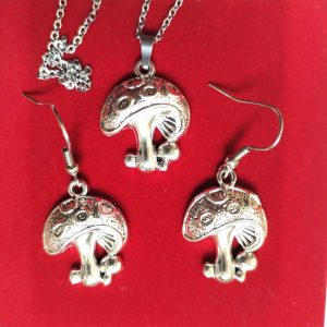 Complete set pendant-earrings-  Mushroom stainless steel